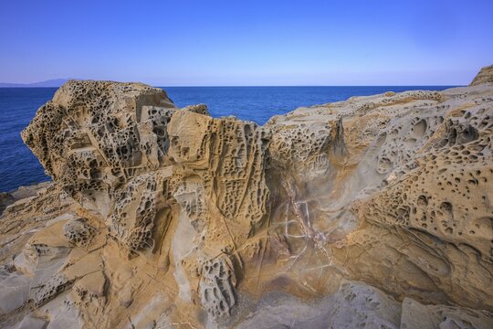 Bizarre rock formations in the Buca delle Fate, Populonia, Piombino, province of Livorno, Italy