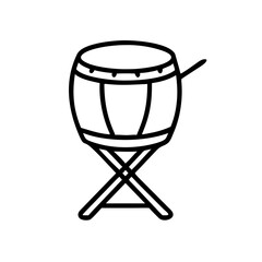 Fototapeta premium This is a vector graphic illustration of a drum on a stand, created in a minimalist line art style. The drum and stand are depicted in black lines on a transparent background, making it easy to use