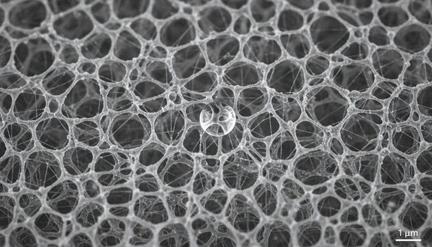 ePTFE membrane microscopic porous structure with water droplet