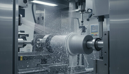 Fototapeta premium Industrial diamond wire saw cutting silicon ingot into wafers
