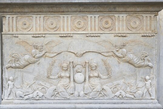Stone sculptures at the entrance to the Alhambra, Granada, Andalusia, Spain