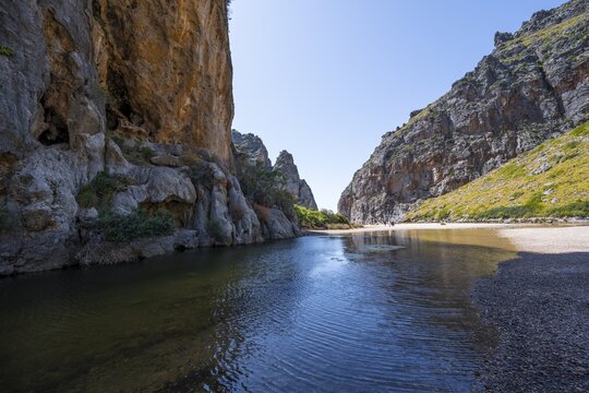Ravine with river Torrent de Pareis, Sa Calobra, Majorca, Balearic Islands, Spain