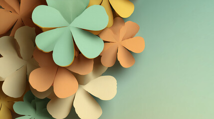 Wide Paper-Cut Clover Banner Background with Soft Shadows and Copy Space
