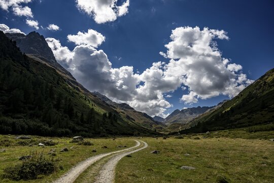 Summit of Val Bever with cloudy sky, St Moritz, Engadin, Grisons, Switzerland