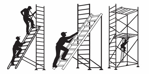 A man climbing up a series of ladders against a wall Vector © Sa