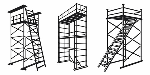 Three different types of ladders used for various construction and maintenance tasks Vector © Sa