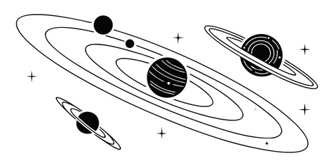 A detailed illustration of the solar system with planets orbiting the sun. Vector © Sa