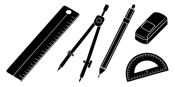 A collection of various drafting and measuring tools for technical drawing Vector