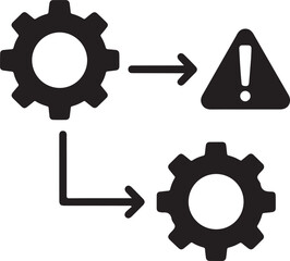 Black gear with warning sign and arrows on white background gear warning sign exclamation mark