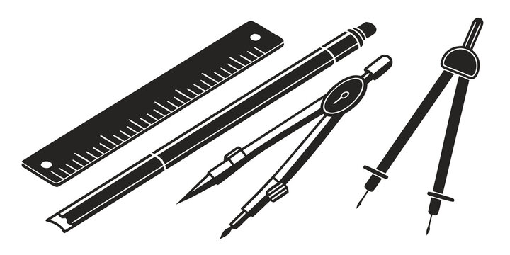 A variety of drafting tools including compasses, protractors, and rulers Vector