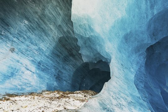 Ice tunnel in the Rhone Glacier, Obergoms, Canton Valais, Switzerland