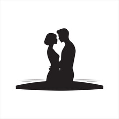 sunset couple vector silhouette line art logo concept illustration