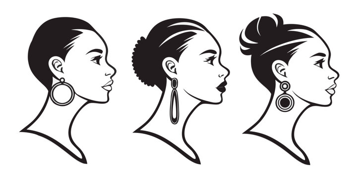 Illustration of three different hairstyles on the same woman's head Vector