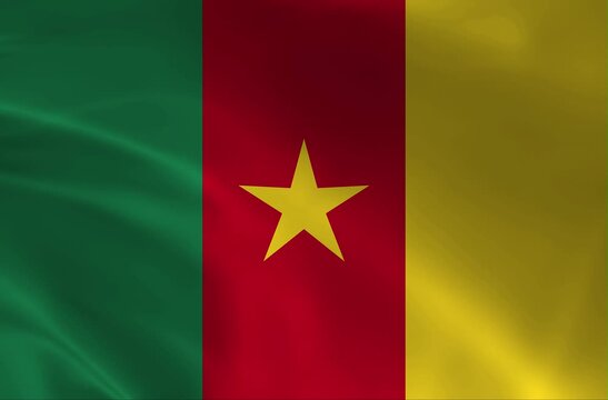 Cameroon National Flag Waving, 4K Seamless Loop Animation, Cameroonian Tricolor with Yellow Star, Green Red and Yellow Fabric Motion Background Video
