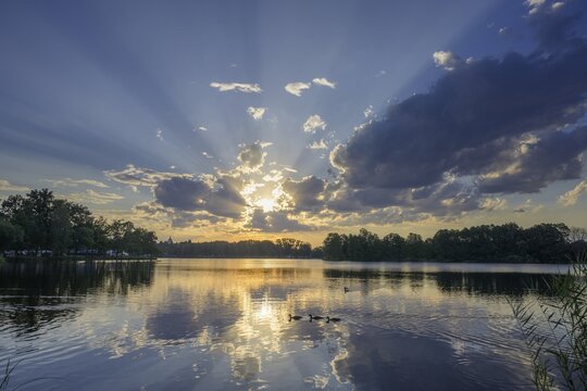 Sunset at Hejtman Pond, Chlum u Třeboně, Jihočesk&yacute; kraj, Czech Republic