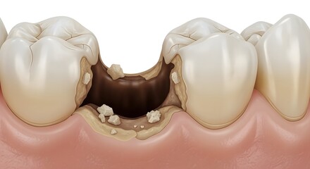 3D Illustration of Deep Dental Cavity and Tooth Decay Process