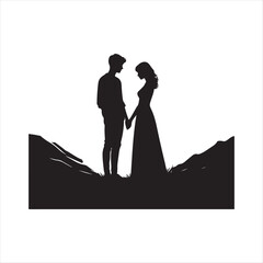 sunset couple vector silhouette line art logo concept illustration