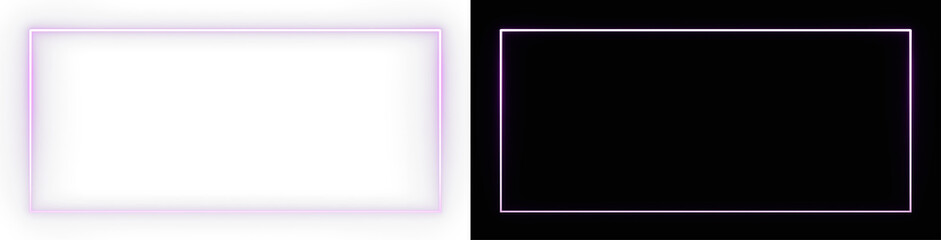 Fototapeta premium Purple neon rectangular frame with jagged corners, glowing outline border on transparent background overlay 
