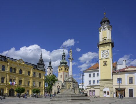 View to the clock tower over the main square of, Bansk&aacute; Bystrica, Banskobystrick&yacute; kraj, Slovakia