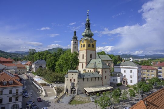 View from the clock tower to the town castle Mestsky Hrad, Bansk&aacute; Bystrica, Banskobystrick&yacute; kraj, Slovakia