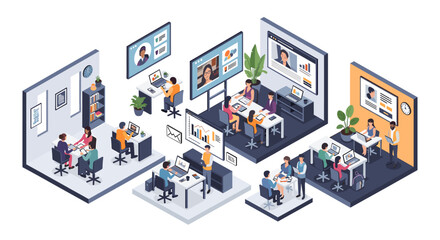 Fototapeta premium A focused professional woman working on a tablet in a modern office setting, ideal for business and productivity themes.