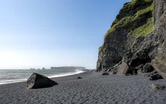 Black beach with cliffs, Reynisfjara beach, Vik, South Iceland, Iceland