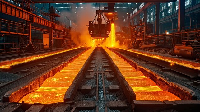 Molten steel pouring in metallurgical industry plant