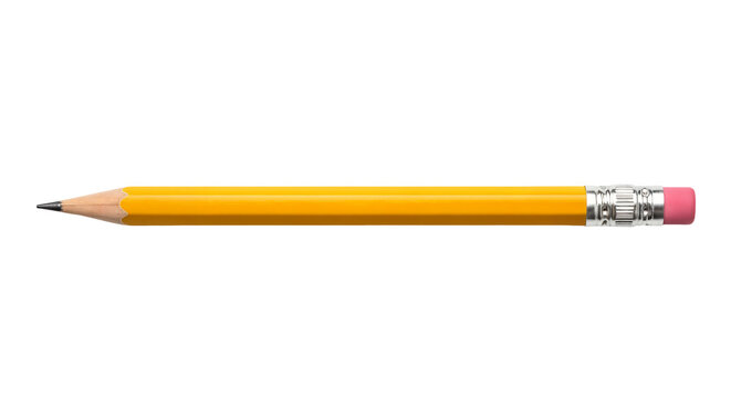 Yellow pencil with pink eraser isolated on transparent background