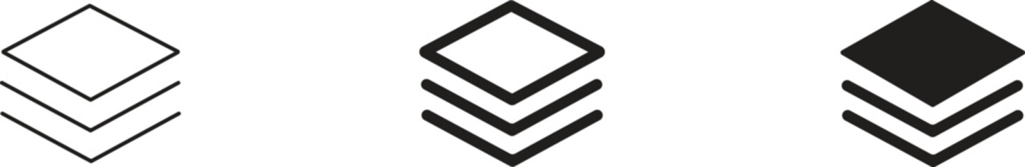 Stacked Layers Icon Set - Minimalist Isometric Diamond Level Symbols for Software Architecture Database and UI UX Design Vector Illustration