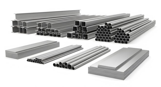 Assortment of industrial metal profiles pipes and sheets