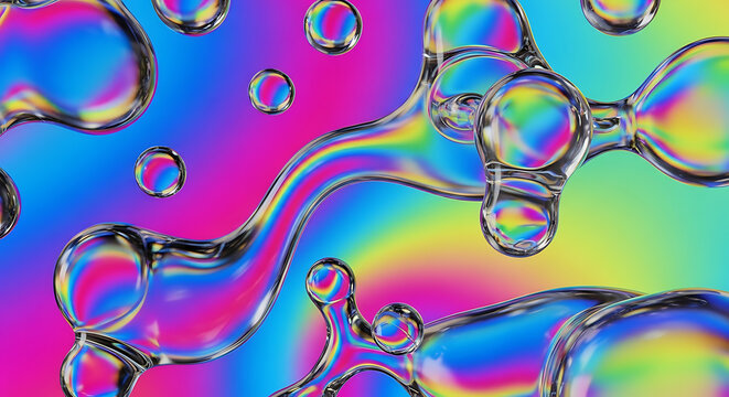A vibrant and colorful abstract image of iridescent bubbles floating in mid-air