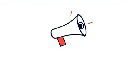 A red 3D megaphone loudspeaker icon isolated on a white background for loud public announcements and communication of a message or news