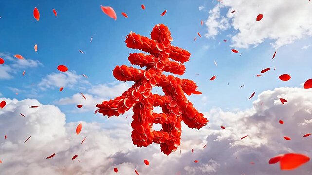 Floral Chinese character against sky