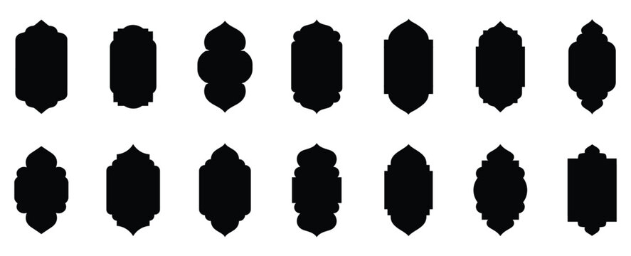 ramadan kareem set stylish frame, promotions and advertising baner, islamic frame vector illustration in arabic style. Vector mosque gate shape isolated on white. 