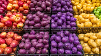 Assorted Apples in Crates at Market.