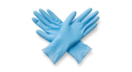 Obraz premium Pair of blue disposable medical gloves crossed over white