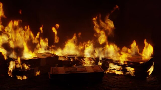 Burning US Dollar Bills. Burning Money Stack