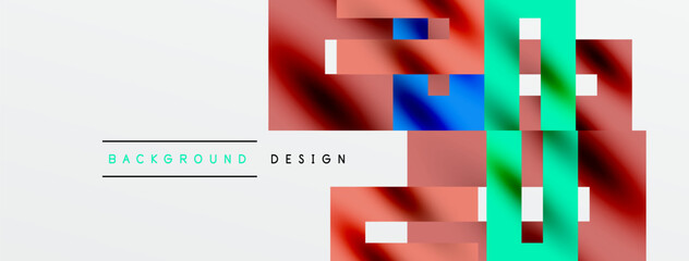 Obraz premium Abstract geometric design. Overlapping rectangles create vibrant color blocks. Minimalist style with text elements present. Modern visual composition.