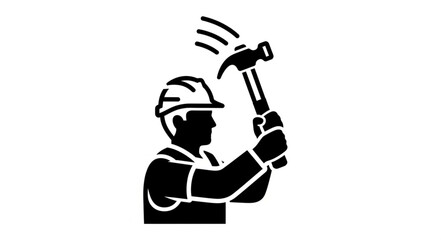 Construction Worker Hammering with Force.