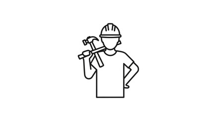 Obraz premium Construction Worker Holding Hammer Icon.