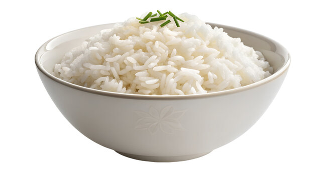 Steamed white rice in a bowl isolated on transparent background