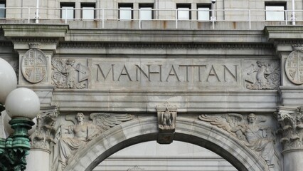 Fototapeta premium New York City Downtown Civic Center, United States of America. Manhattan municipal building 1914, old historic architecture. Government administration authority. Center and Chambers street. Columns.