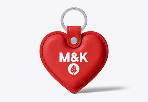 Heart shaped leather keychain mockup