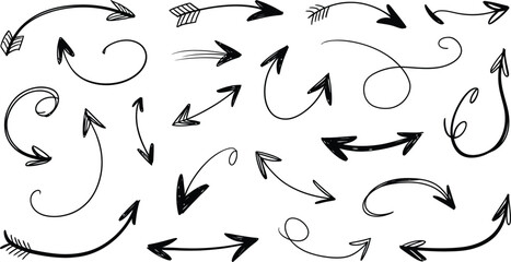 Hand-drawn arrows and swirls vector set Vector
