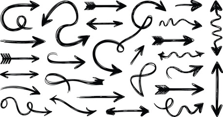 Hand-drawn arrow collection with various styles and directions Vector