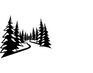 Obraz premium A winding path through a dark forest of pine trees