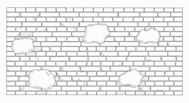 A weathered brick wall with several patches missing and cracks