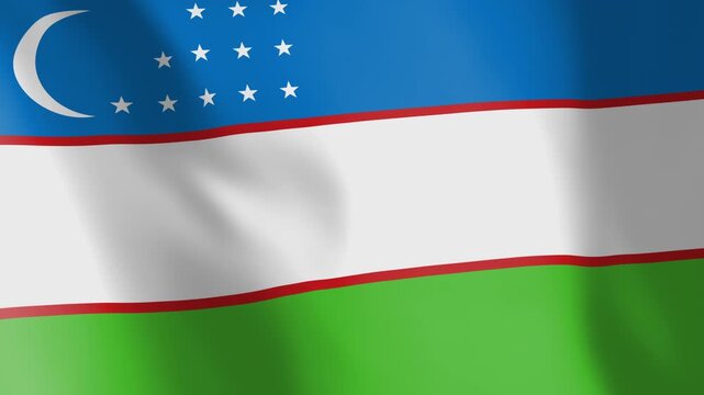 Flag of Uzbekistan animated background. Symbol of the Uzbek nation and the culture. Waving flag in the wind footage. Looping video of the national flag.