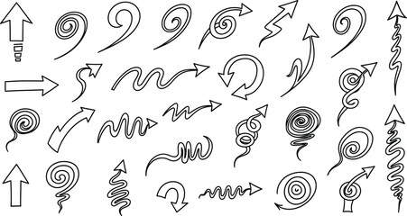 Hand-drawn arrow and swirl design elements Vector