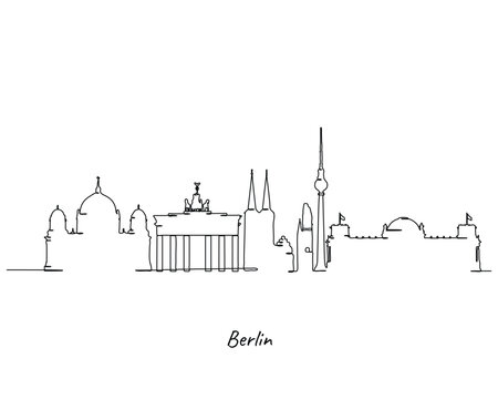 Berlin Skyline Minimalist One Line Art Drawing Illustration
